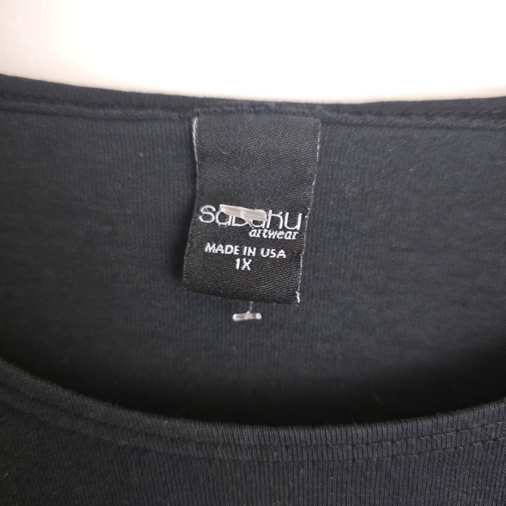Sabaku Artwear Black Tunic Angel w/ Floral & Fetish. Lagenlook Art To Wear Sz 1X - Picture 5 of 10